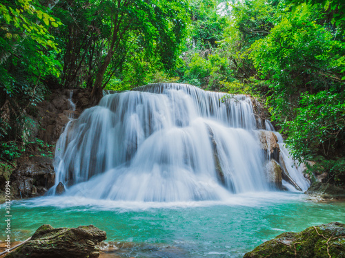 Fototapeta Naklejka Na Ścianę i Meble -  Huai Mae Khamin The Most Beautiful Waterfalls in Kanchanaburi Thailand.
