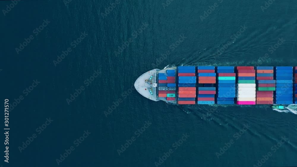 Aerial view of sea freight, Cargo ship, Cargo container in factory harbor at industrial estate for import export around in the world, Trade Port / Shipping - cargo to harbor