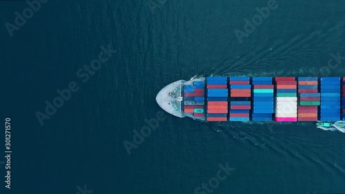 Aerial view of sea freight, Cargo ship, Cargo container in factory harbor at industrial estate for import export around in the world, Trade Port / Shipping - cargo to harbor