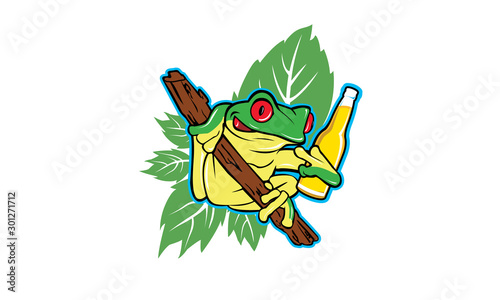 Drunken frog with a beer in color