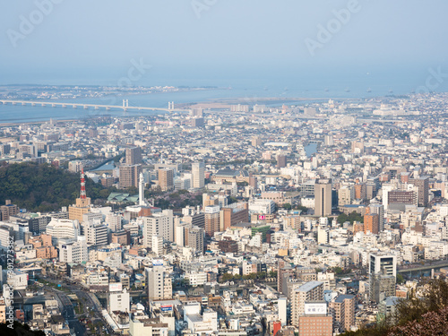 Panoramic view of Tokushima city from the top of Mount Bizan