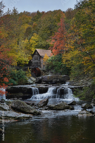 Beautiful Glade Creek Grist Mill located in Babcock State Park in West Virginia. Fall landscape.
