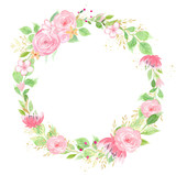Pink flower wreath watercolor hand drawn raster frame