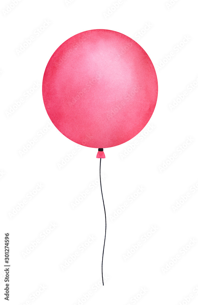 Huge bright pink flying balloon with waving thread. One single