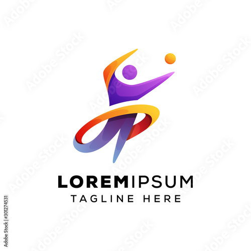 sport colorful logo, volleyball sport logo template