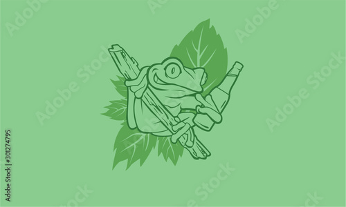 Drunken frog with a beer