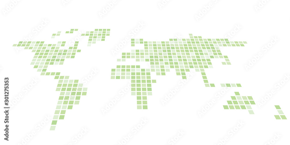 Fototapeta premium Pixelized map of World. Front perspective. Black vector map
