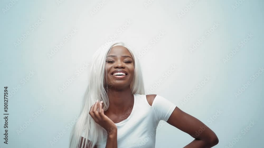African sexy girl with white hair on white