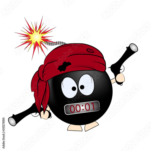 black bomba. pirate cartoon vector illustration. t-shirtart. t-shirtdesign.