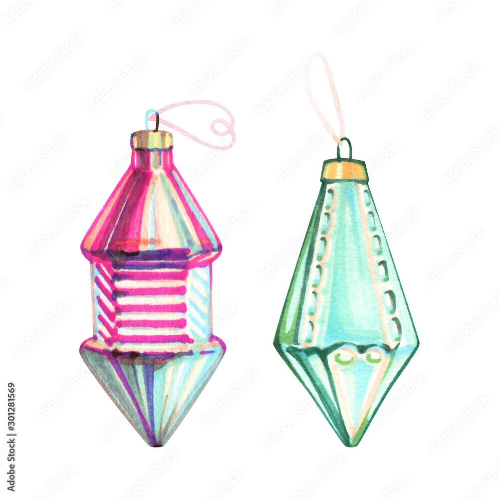 Marker drawing of new year toys. Illustration in vintage retro style. Marker drawing of new year toys. Illustration in vintage retro style.