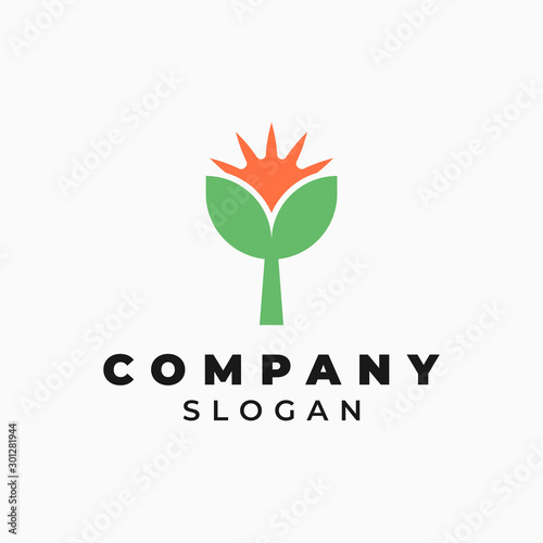 Leaf and sunshine illustration for logo template design.