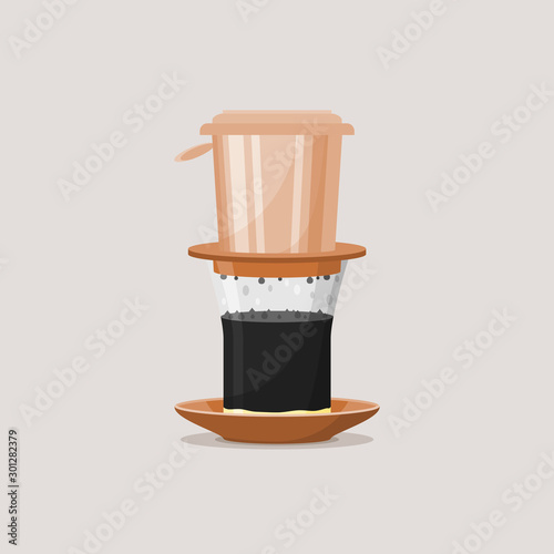 Editable Isolated Vietnam Drip Coffee With Condensed Milk and Saucer Vector Illustration for Artwork Element of Cafe With Vietnamese Culture and Tradition Related Design