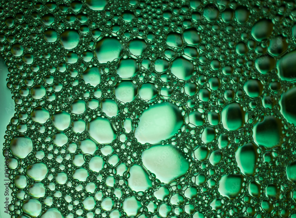 Foam green bubble texture. Abstract background and texture of green bubbles. 