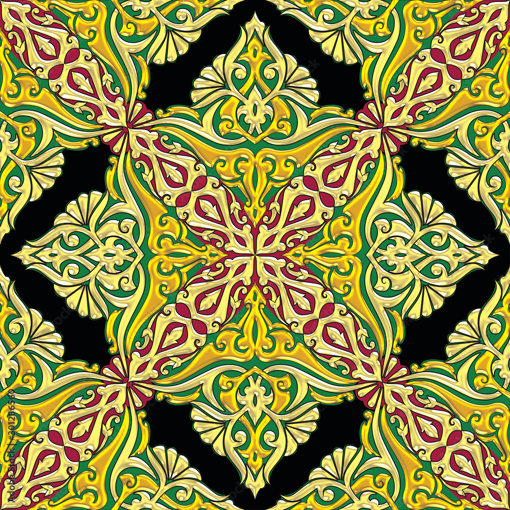 Arabesque floral design in golden effect with matching harmonic colors Arabesque floral design in golden effect with matching harmonic colors