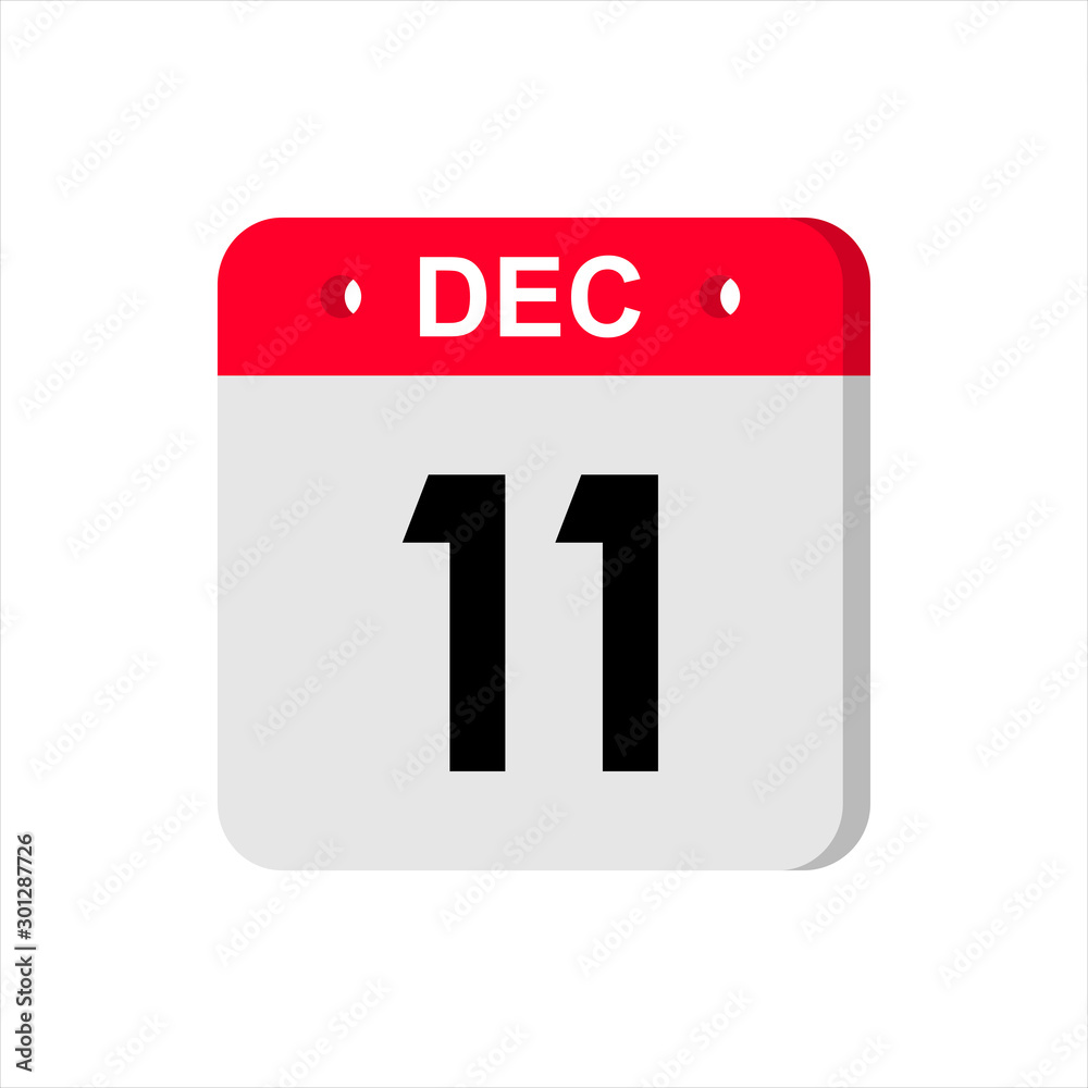 December 11 - Calendar Icon. Calendar Icon with shadow. Flat style. Date, day and month. Reminder. Vector illustration. Organizer application, app symbol. Ui. User interface sign. December 11 - Calendar Icon. Calendar Icon with shadow. Flat style. Date, day and month. Reminder. Vector illustration. Organizer application, app symbol. Ui. User interface sign.