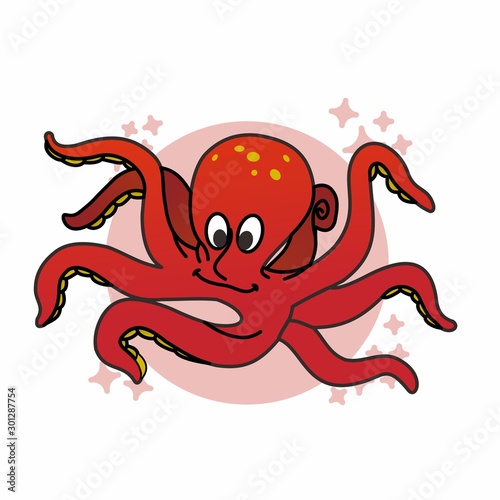 Illustration of Octopus Cartoon  Cute Cartoon Funny Character with  Flat Design