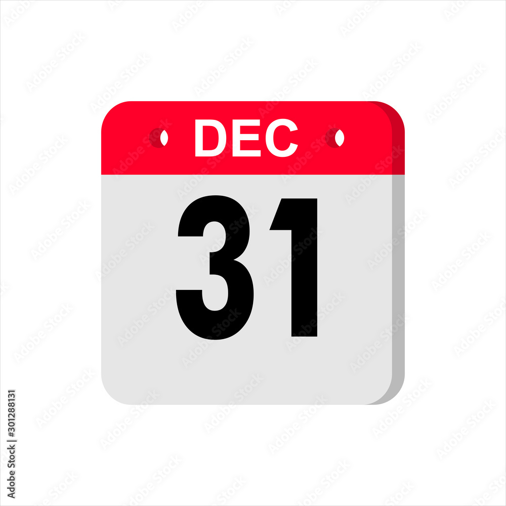 December 31 - Calendar Icon. Calendar Icon with shadow. Flat style. Date, day and month. Reminder. Vector illustration. Organizer application, app symbol. Ui. User interface sign. December 31 - Calendar Icon. Calendar Icon with shadow. Flat style. Date, day and month. Reminder. Vector illustration. Organizer application, app symbol. Ui. User interface sign.