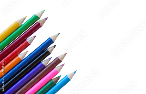 Colorful pencils pattern isolated on white background.