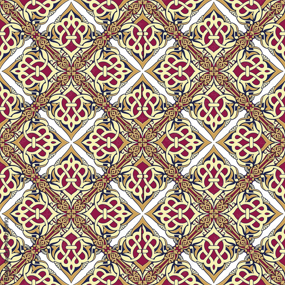 Arabesque seamless tile design in colorful multi color combinations