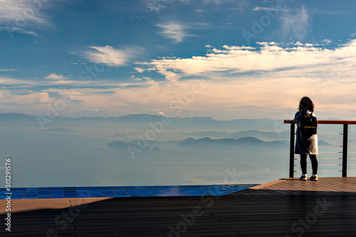 View of lake Biwa from the top of Mount Uchimi in Otsu city, Shiga prefecture, Japan