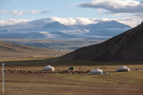 Nomad yurt in the mountain valley of Central Asia photo