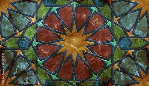 Geometric arabesque design in colorful nontraditional colors 