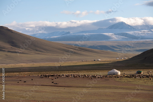 Nomad yurt in the mountain valley of Central Asia