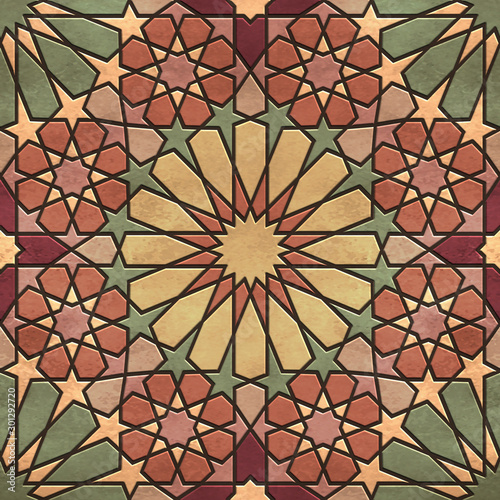 Geometric arabesque design in colorful nontraditional colors 