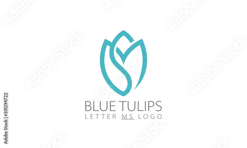 Blue Tulips Letter SM Logo Design photo