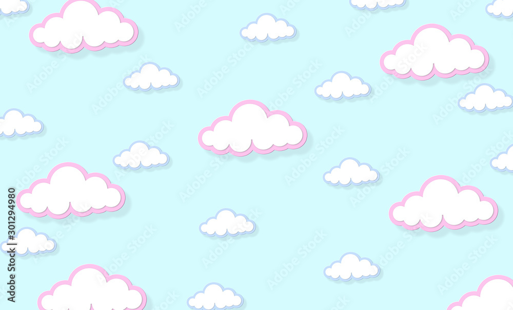 Festival pattern Abstract kawaii Clouds cartoon on blue sky, background. Concept for children and kindergartens or presentation