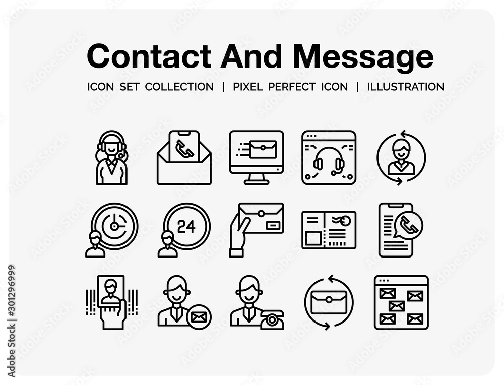 Contact And Message Icons Set. UI Pixel Perfect Well-crafted Vector Thin Line Icons. The illustrations are a vector. Contact And Message Icons Set. UI Pixel Perfect Well-crafted Vector Thin Line Icons. The illustrations are a vector.