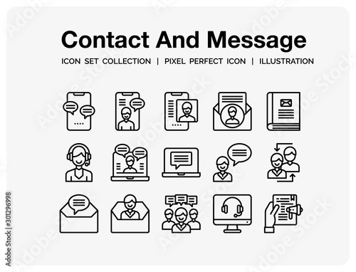 Contact And Message Icons Set. UI Pixel Perfect Well-crafted Vector Thin Line Icons. The illustrations are a vector.
