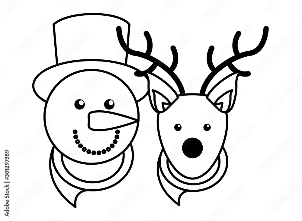 Fototapeta premium happy merry christmas reindeer and snowman