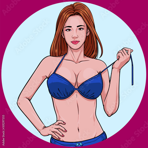 Swimming suit beach fashion bikini summer Illustration vector On pop art comics style Abstract colorful background