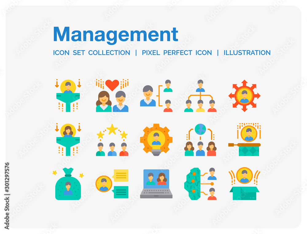 Fototapeta premium Management Icons Set. UI Pixel Perfect Well-crafted Vector Thin Line Icons. The illustrations are a vector.