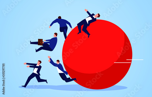 A group of businessmen were hit by a huge red ball