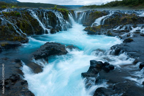 Blue water waterfall