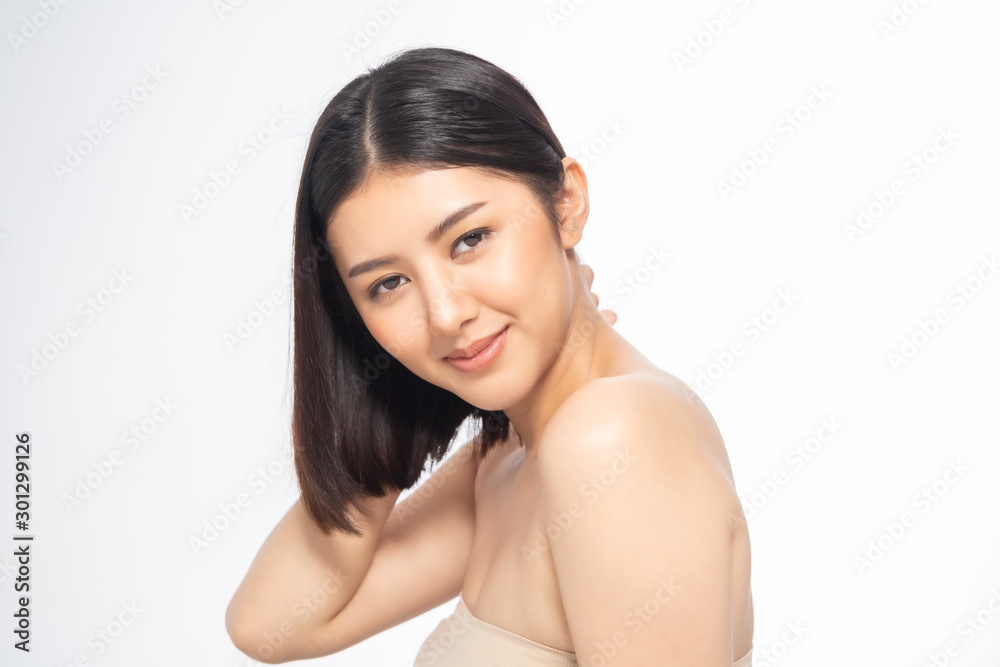 Beautiful Young Asian Woman short hair with Clean Fresh Skin. Face care, Facial treatment, Cosmetology, beauty and healthy skin and cosmetic ideas concept. Beautiful Young Asian Woman short hair with Clean Fresh Skin. Face care, Facial treatment, Cosmetology, beauty and healthy skin and cosmetic ideas concept.