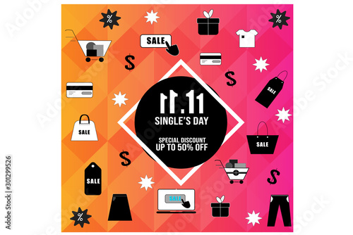 China 11.11 single's day sale concept, Year-end sale vector