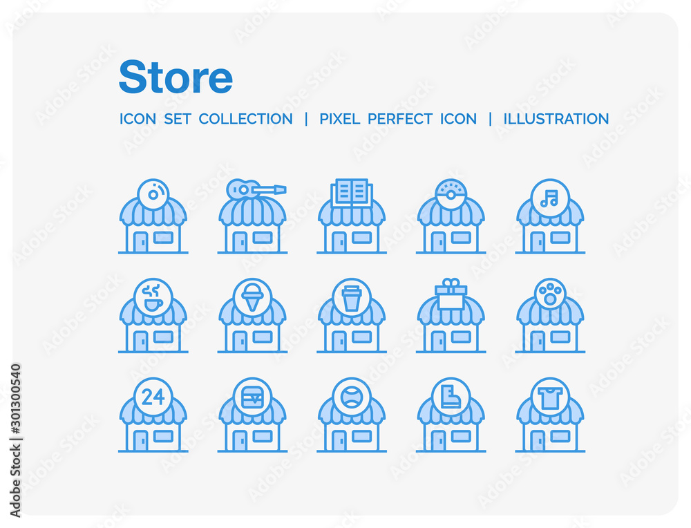 Store Icons Set. UI Pixel Perfect Well-crafted Vector Thin Line Icons. The illustrations are a vector.