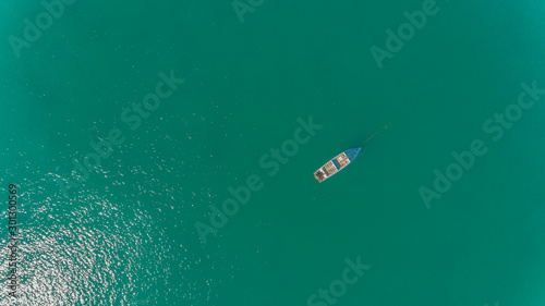 Aerial fisherman boat over Sea