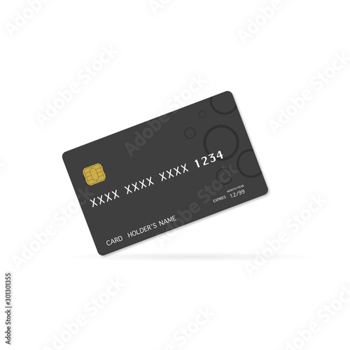 Vector illustration of black credit card in flat style isolated on white background