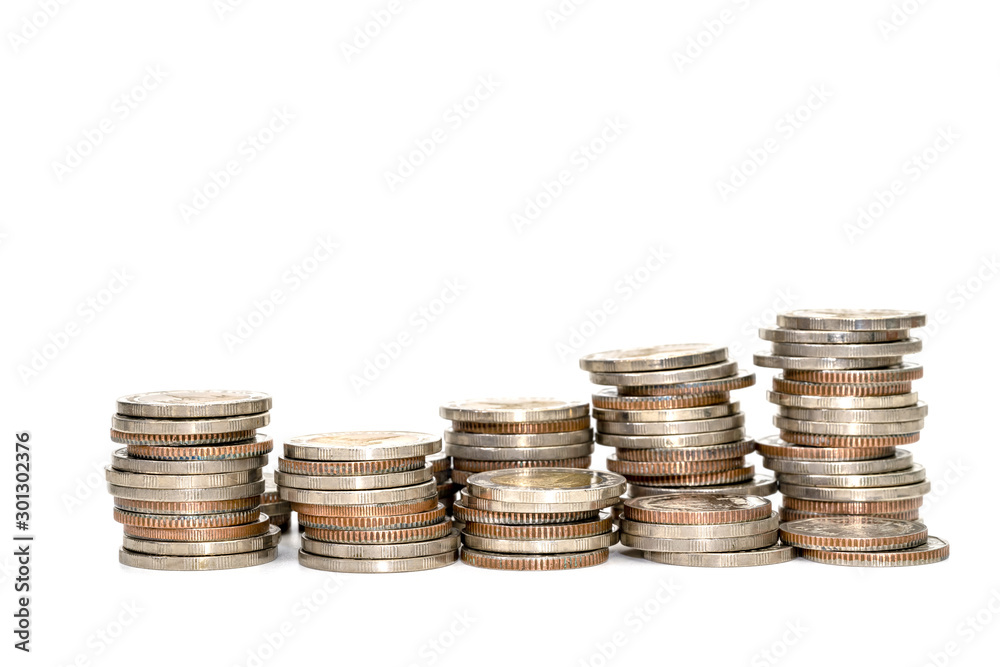 Coins stacks isolated on white background Coins stacks isolated on white background