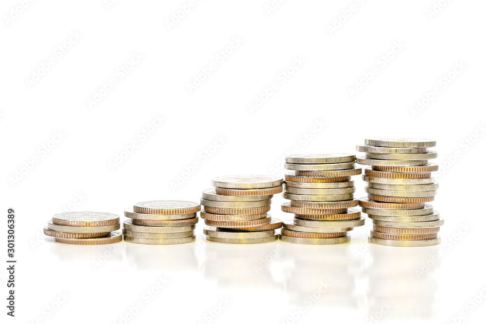 Coins stacks on white background Coins stacks on white background