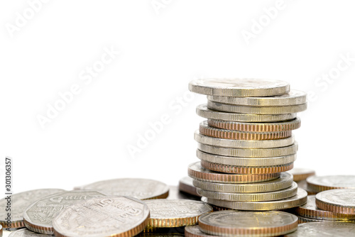 Coins stacks on white background