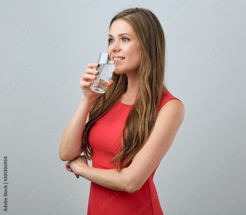 woman drinking water from glass. woman drinking water from glass.