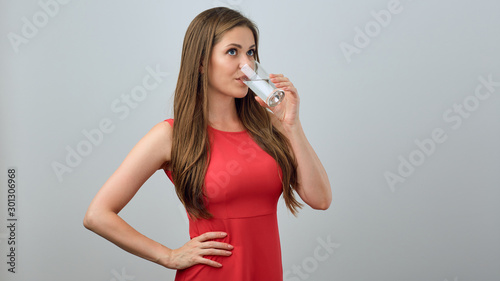 Female Isolated portrait with water glass.