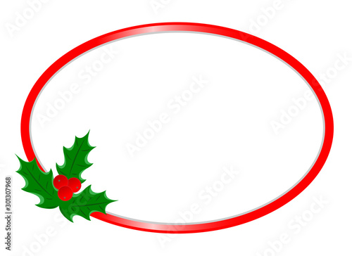 Christmas greeting card oval border template with Holly leaf with copy space for your text.