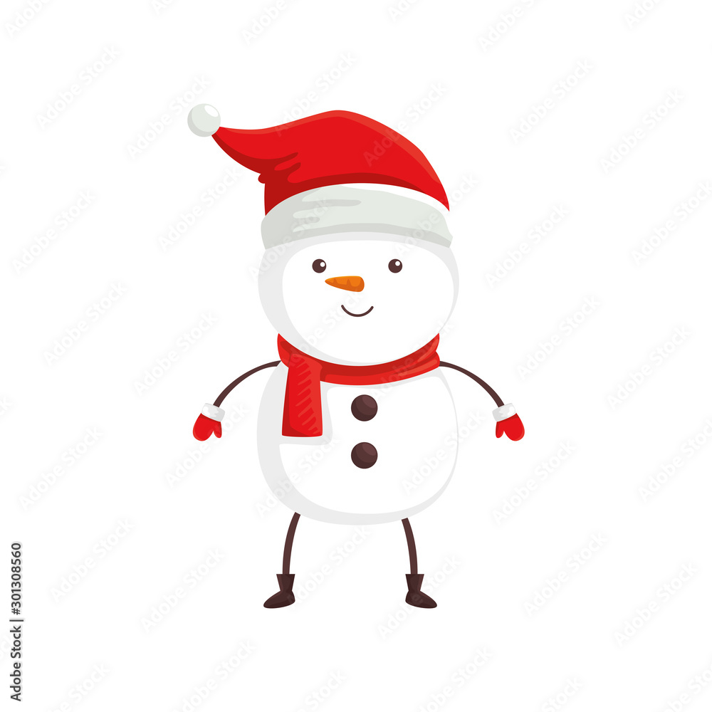 merry christmas cute snowman character vector illustration design