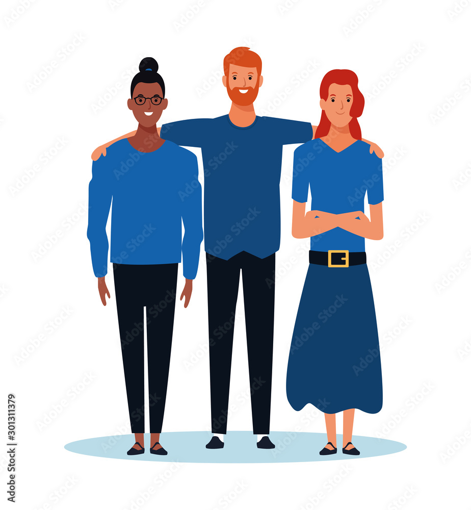 cartoon women and man standing, colorful design cartoon women and man standing, colorful design